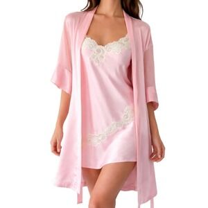 Vintage Victoria's Secret Pink Satin Robe & Slip Set